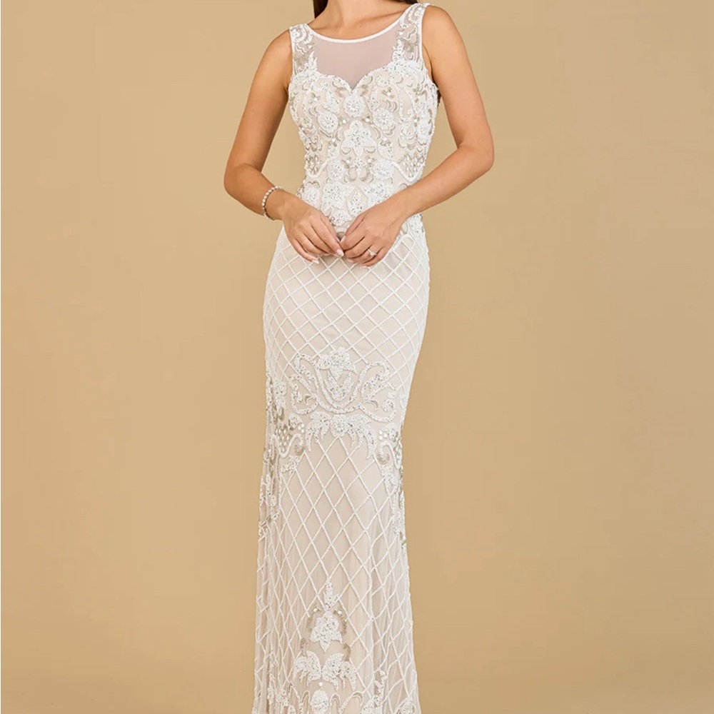 Lara white ivory beaded sequin formal wedding bridal dress gown